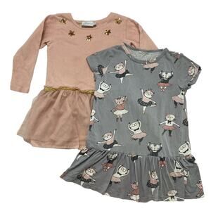 LINDEX EPK Ballet Cat Dress Bundle Size 4 Little Girls Pink Gray Sparkle Tutu